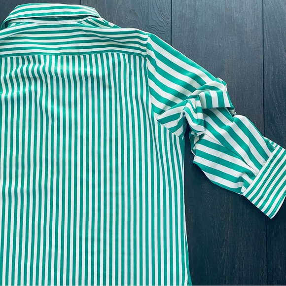 Ellen Tracy Striped White and Green Oversized Button Down Shirt - Picture 9 of 11